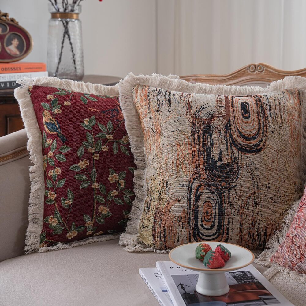 7810 Boho Jacquard Decorative Throw Pillow Covers with Tassels 18x18 Inch - Picture 4 of 7